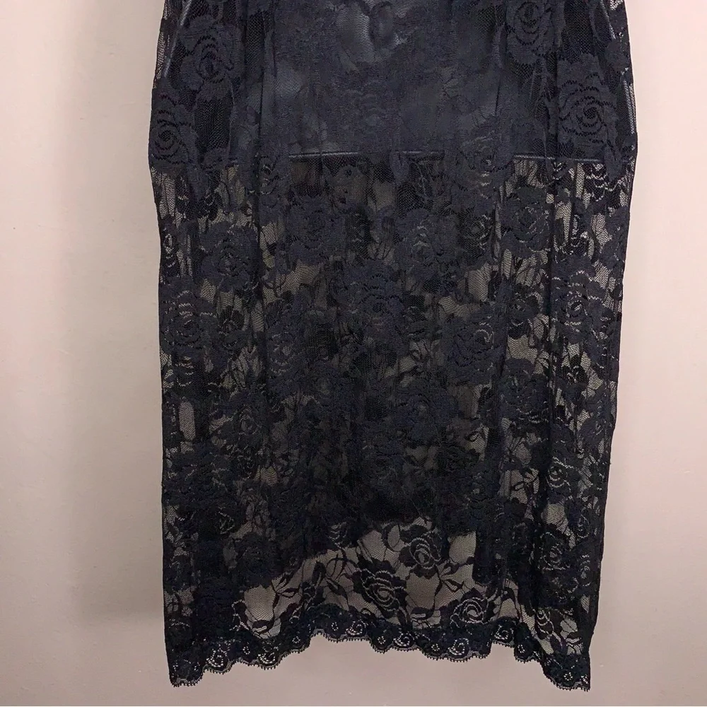 Vintage Small Black Lace Chemise Dress Sheer Retro 90s Era Goth Pinup Glam Vneck
